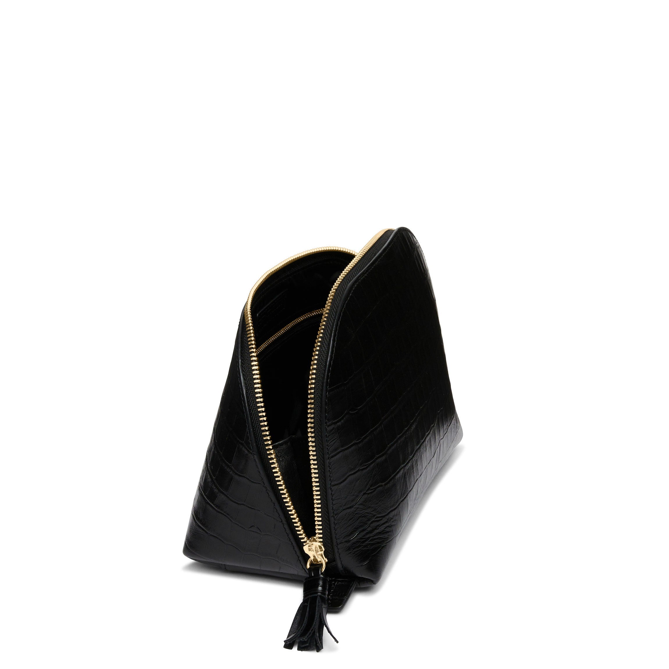 Medium Clamshell Makeup Bag | Full grain leather, compact beauty
