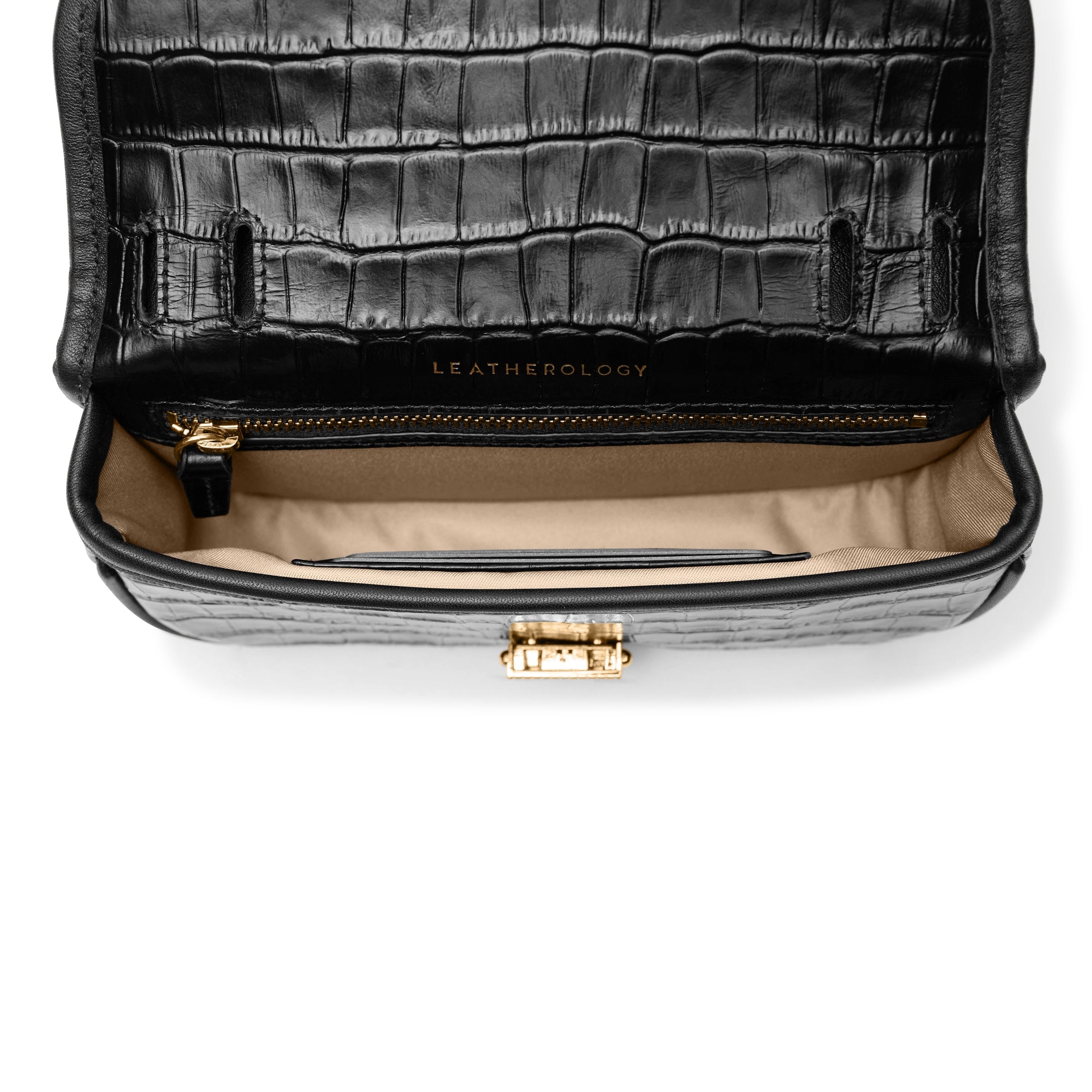 carol silver leather mini backpack with central zip Mini Katy Belt Bag - Worn 3 ways, Monogrammed, Removable Strap - Black Croc