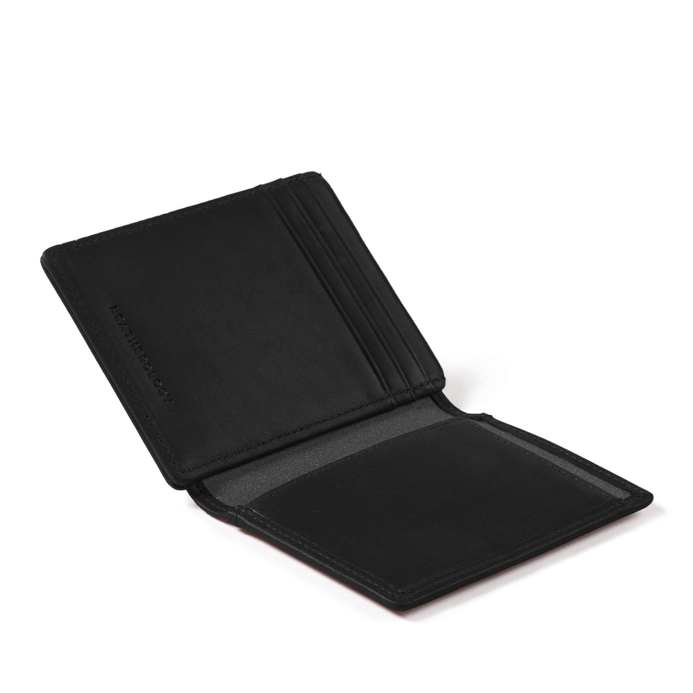 Men's Slim Black Leather Bifold Wallet - Front Pocket ID Window & Money Clip (Bullz Wallet)