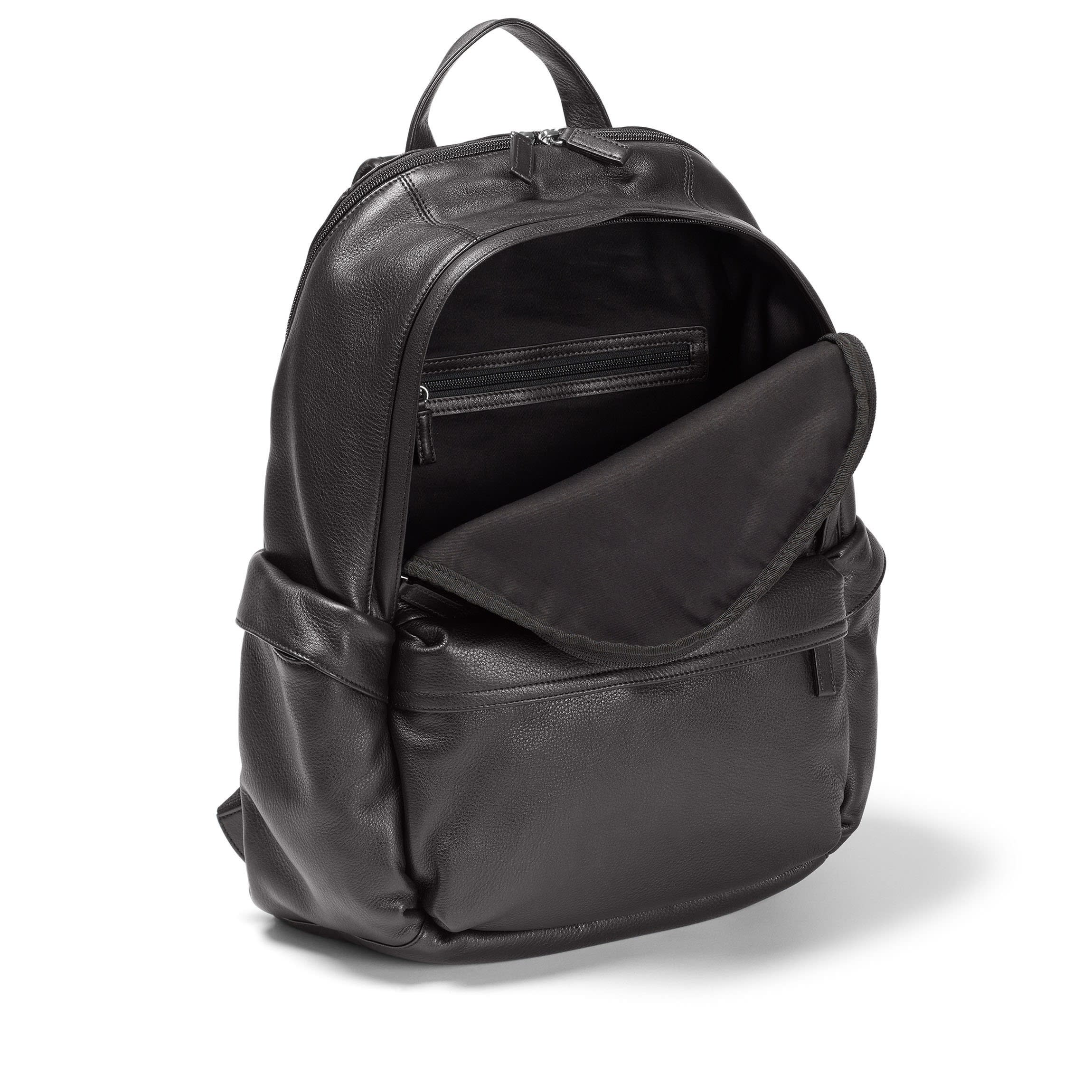 black faux leather backpack asos Parker Leather Backpack - Built-In Zippered Laptop Sleeve - With Adjustable Shoulder Straps - Black Onyx