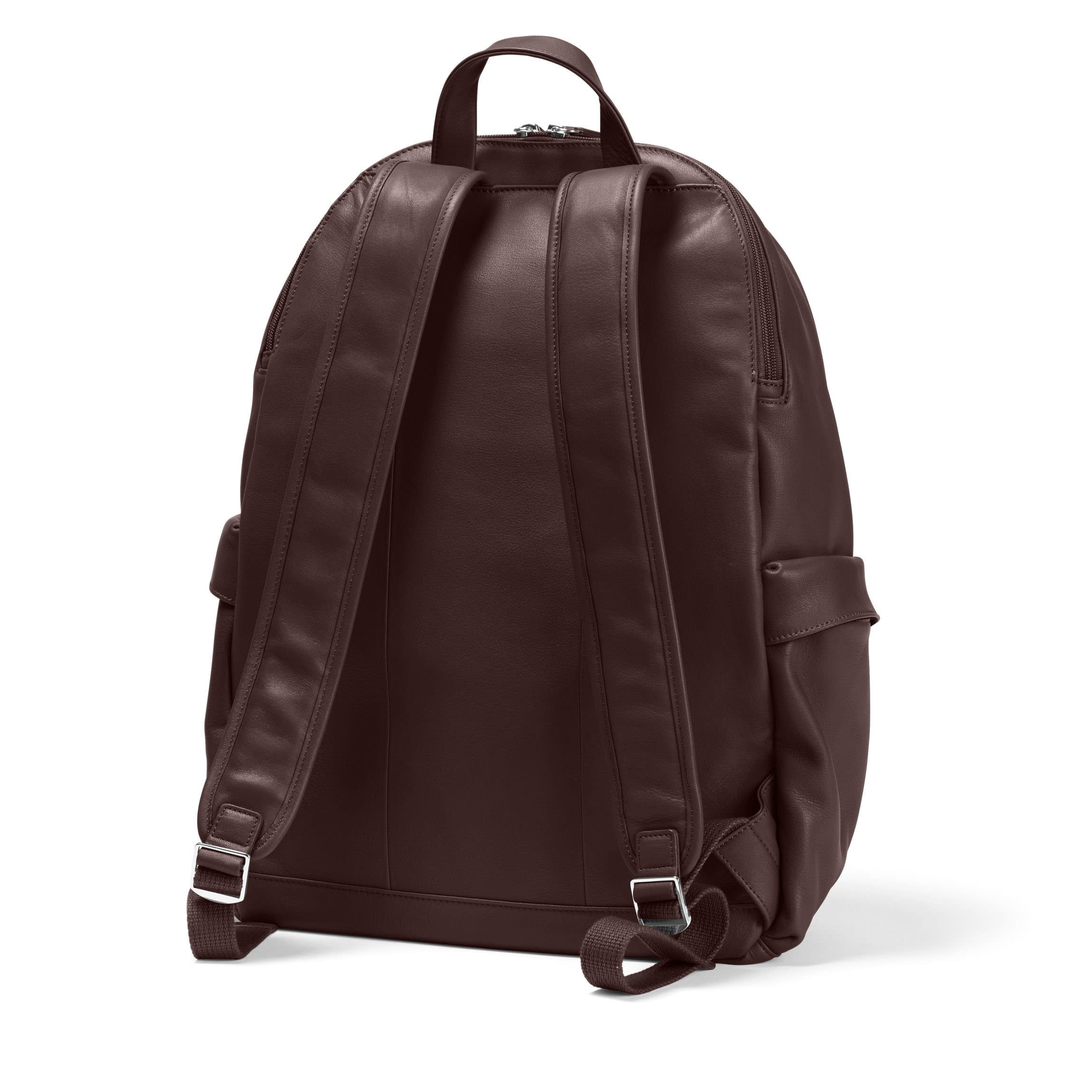Parker Leather Backpack - Built-In Zippered Laptop Sleeve - With Adjustable Shoulder Straps - Brown