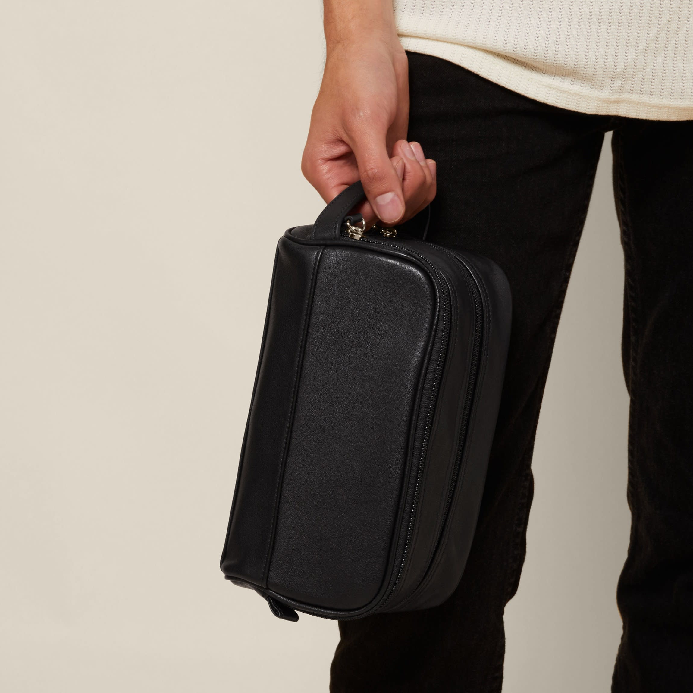Small Double Zip Toiletry Bag | Full grain leather, compact