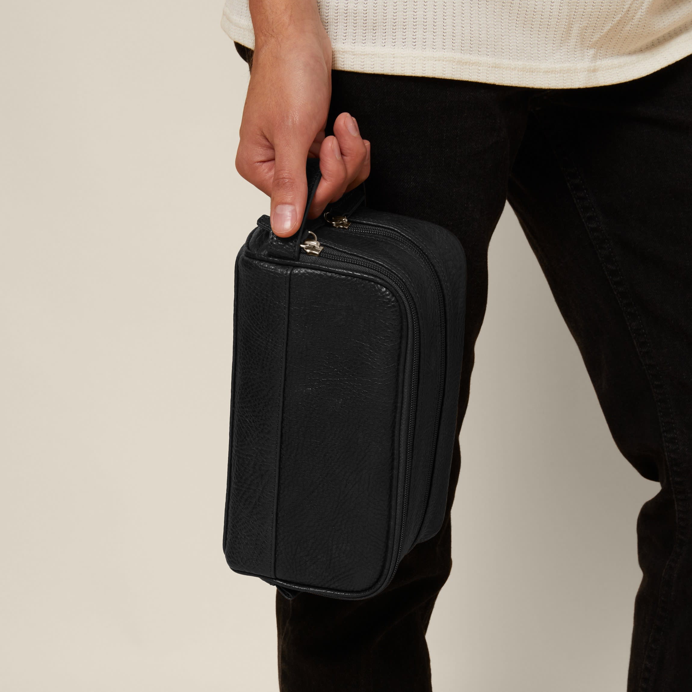 Small Double Zip Toiletry Bag | Full grain leather, compact