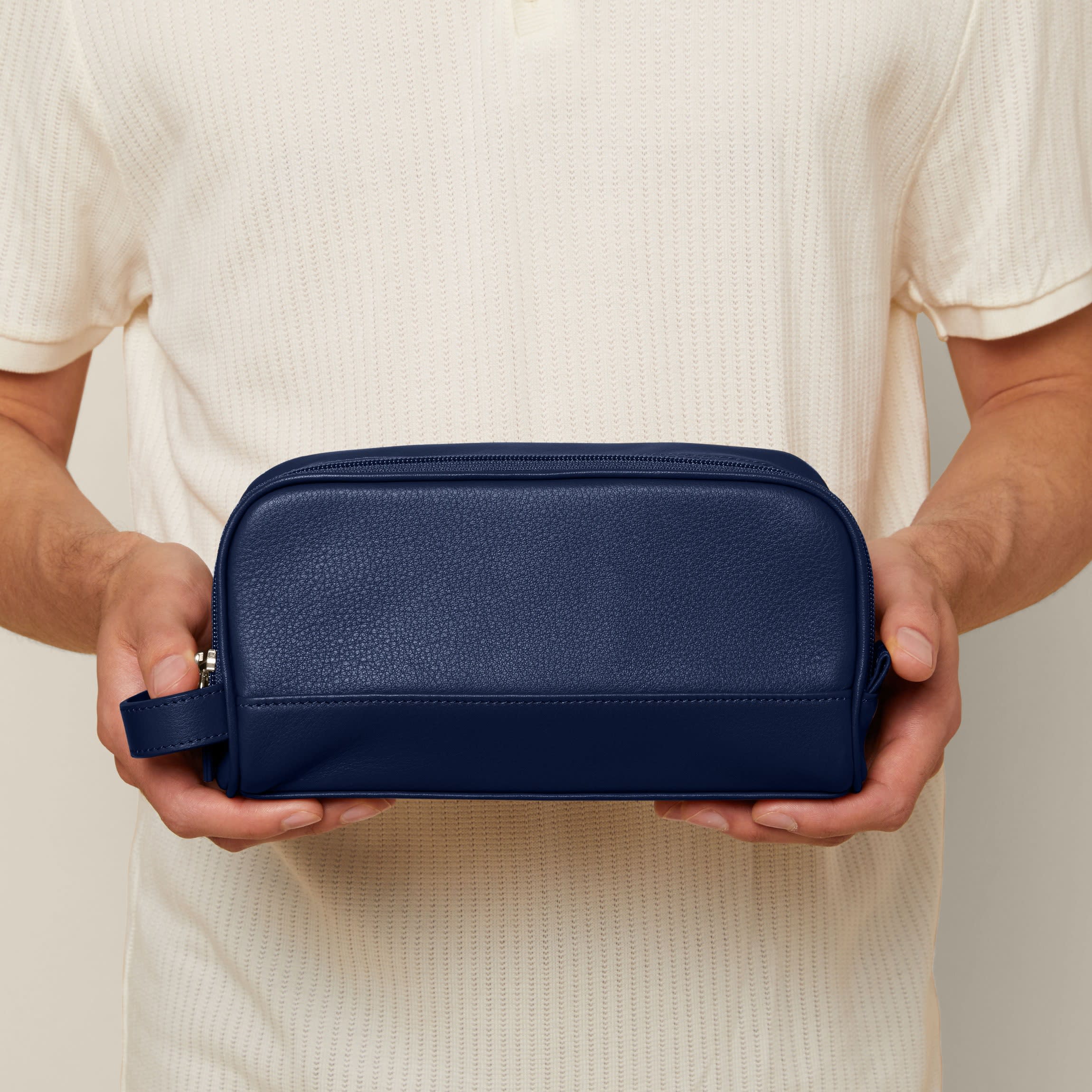 Small Double Zip Toiletry Bag | Full grain leather, compact