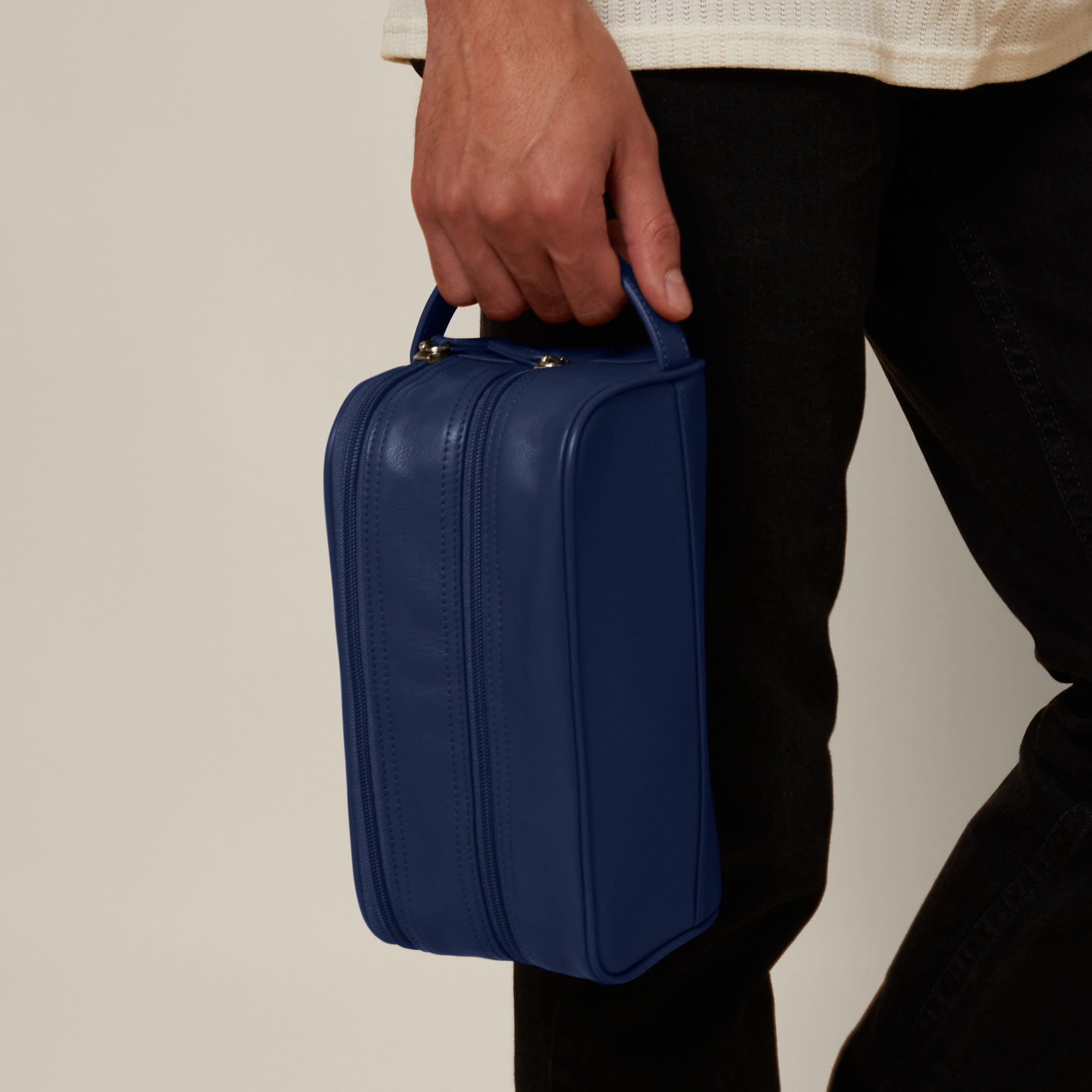 Small Double Zip Toiletry Bag | Full grain leather, compact