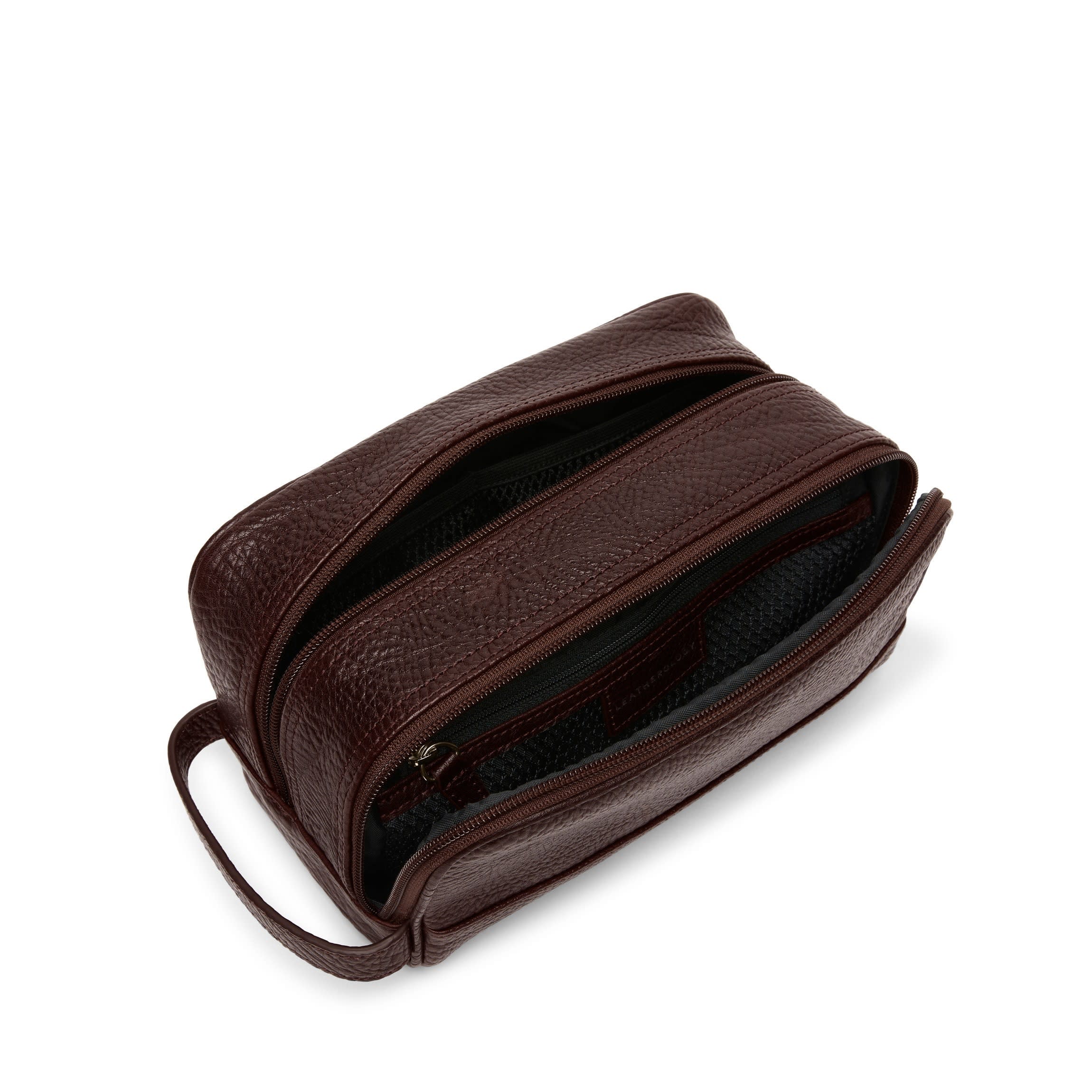 Small Double Zip Toiletry Bag | Full grain leather, compact
