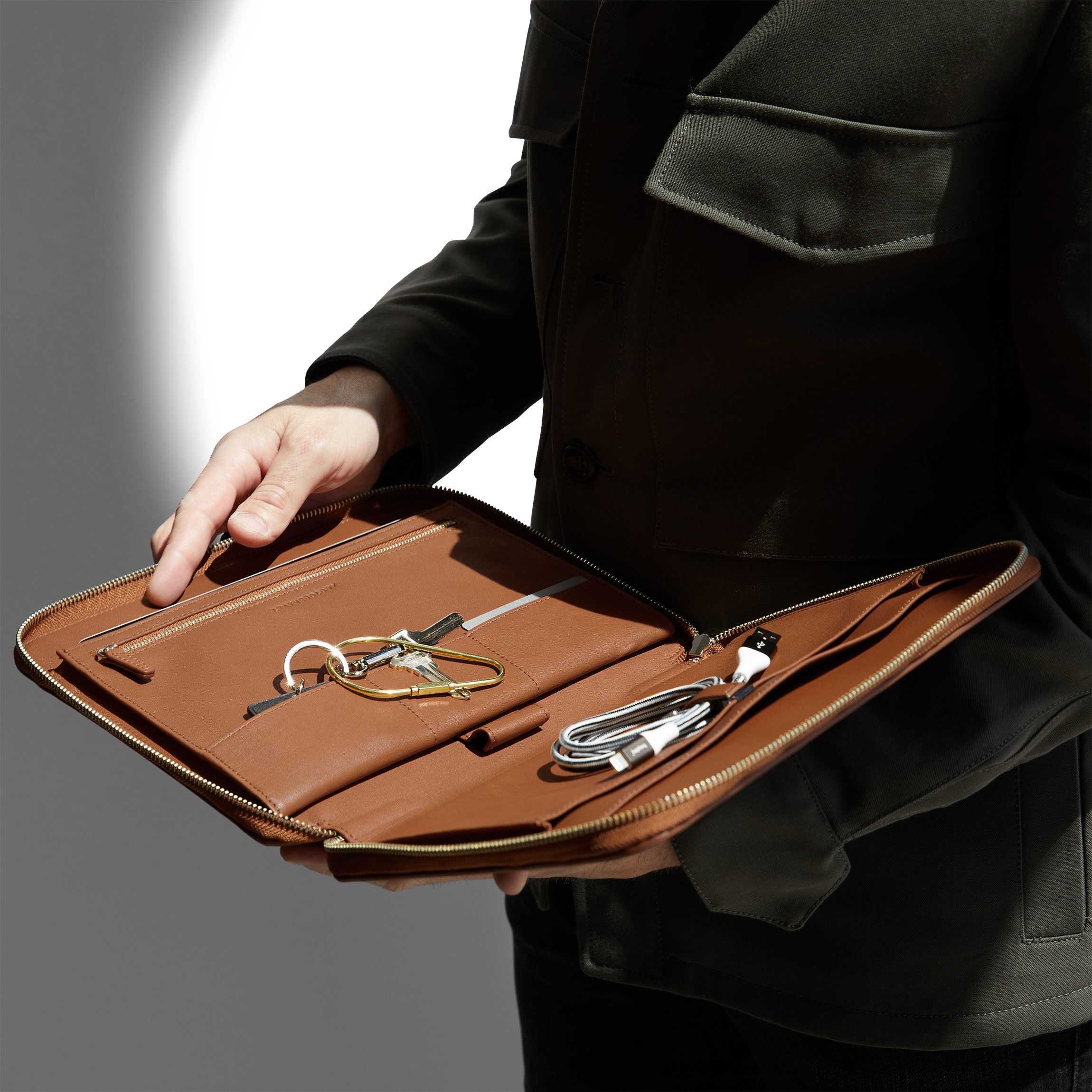 Tech Folio | Full grain leather, compact tech organizer 