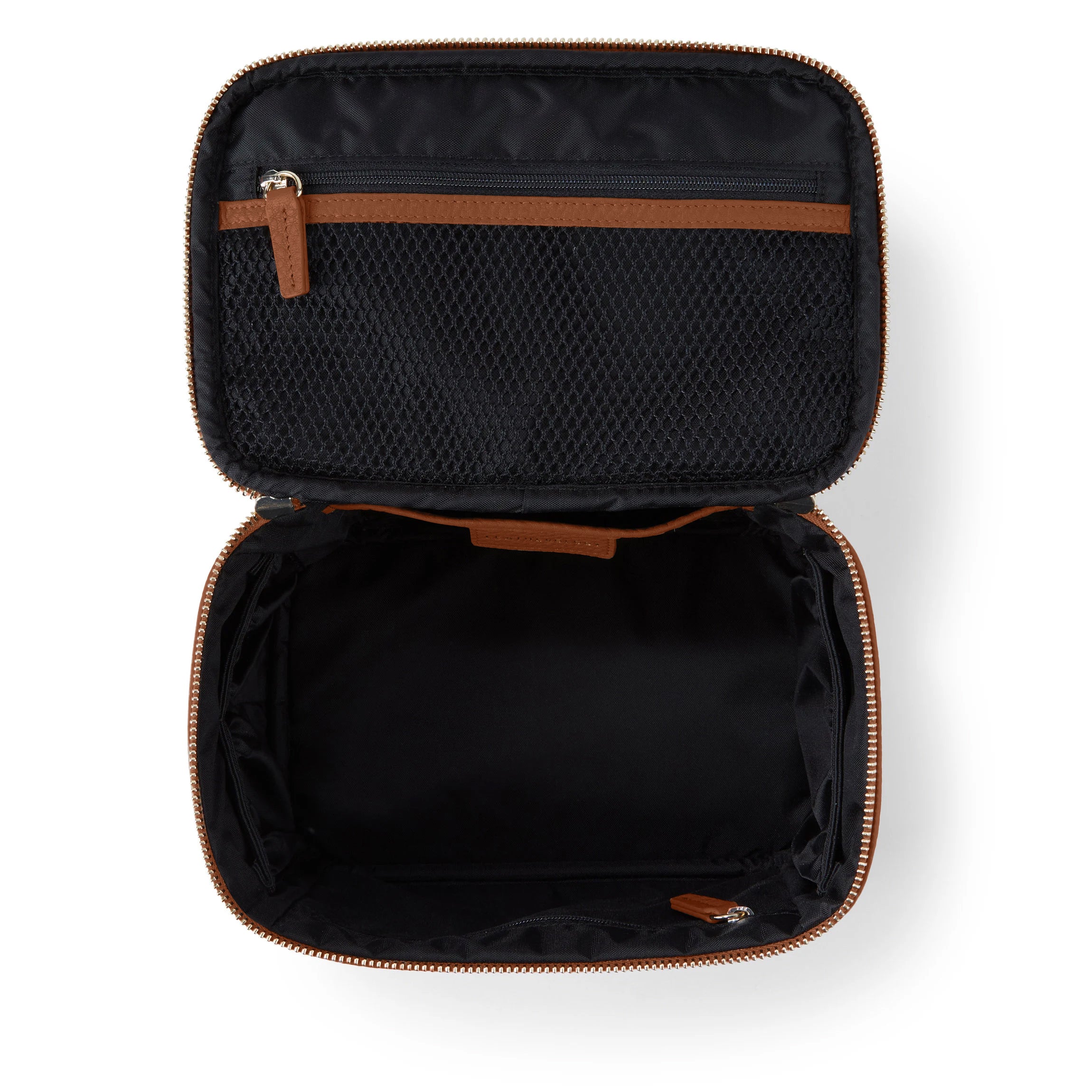 best train toiletries bag for traveling Leather Medium Train Case - Fit Travel-Sized Makeup, Toiletries, Water-Resistant Lining - Saddle Brown