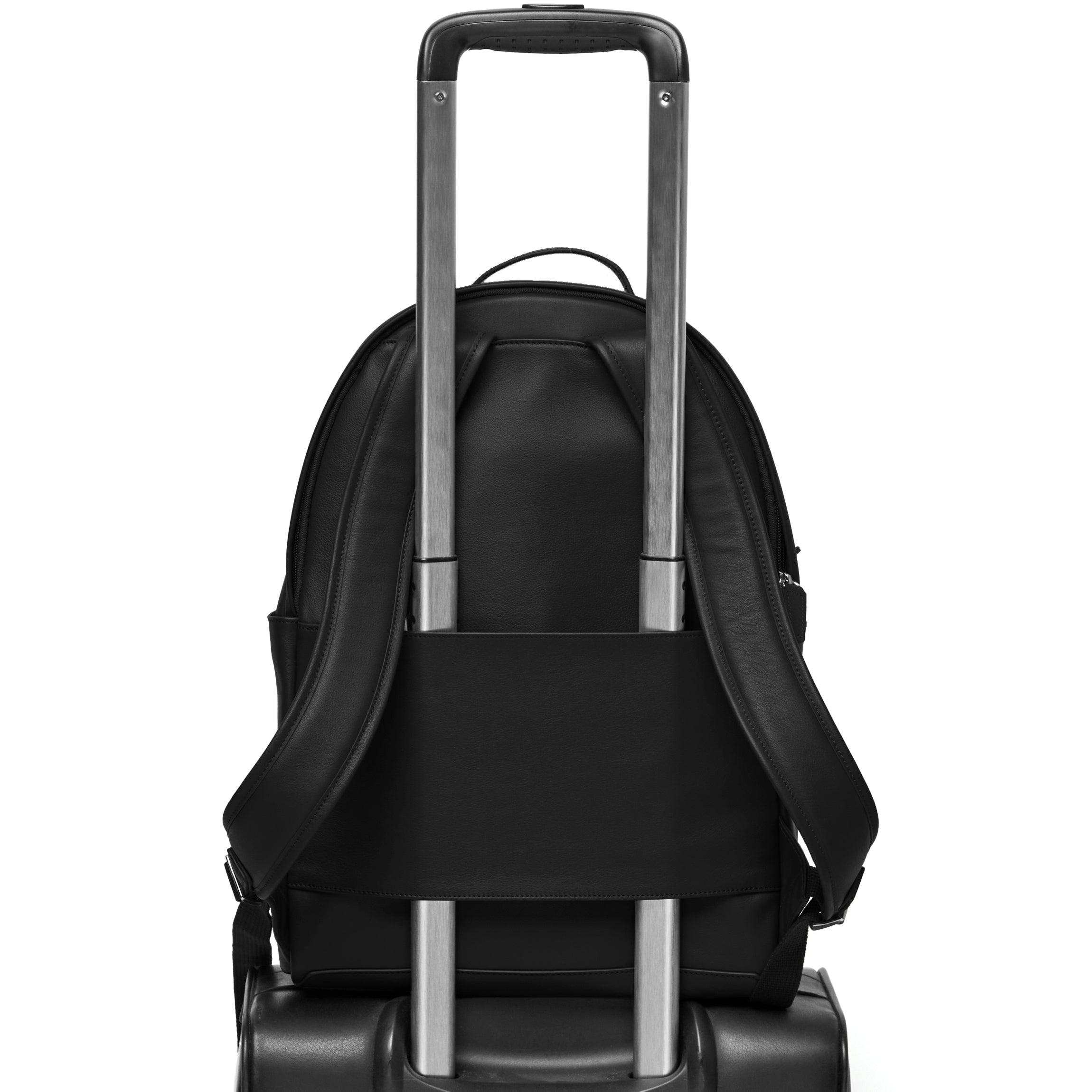 Sloan Large Backpack - Functional Travel, Full Grain Leather, Added Trolley Sleeve - Black Onyx