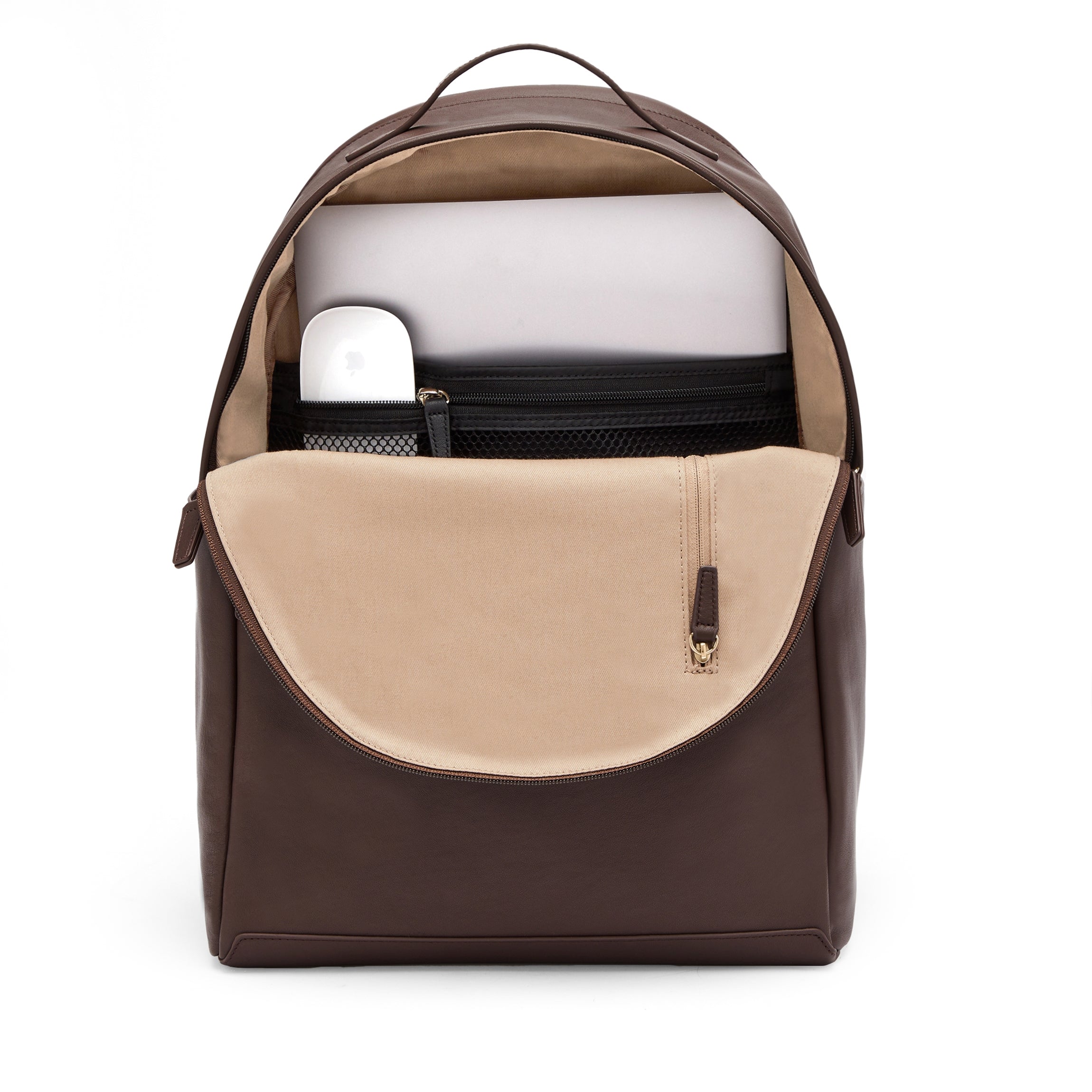 Sloan Large Backpack - Functional Travel, Full Grain Leather, Added Trolley Sleeve - Brown