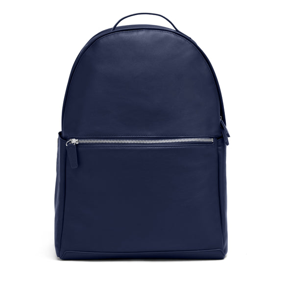 Sloan Large Backpack - Functional Travel, Full Grain Leather, Added Trolley Sleeve - Navy Blue