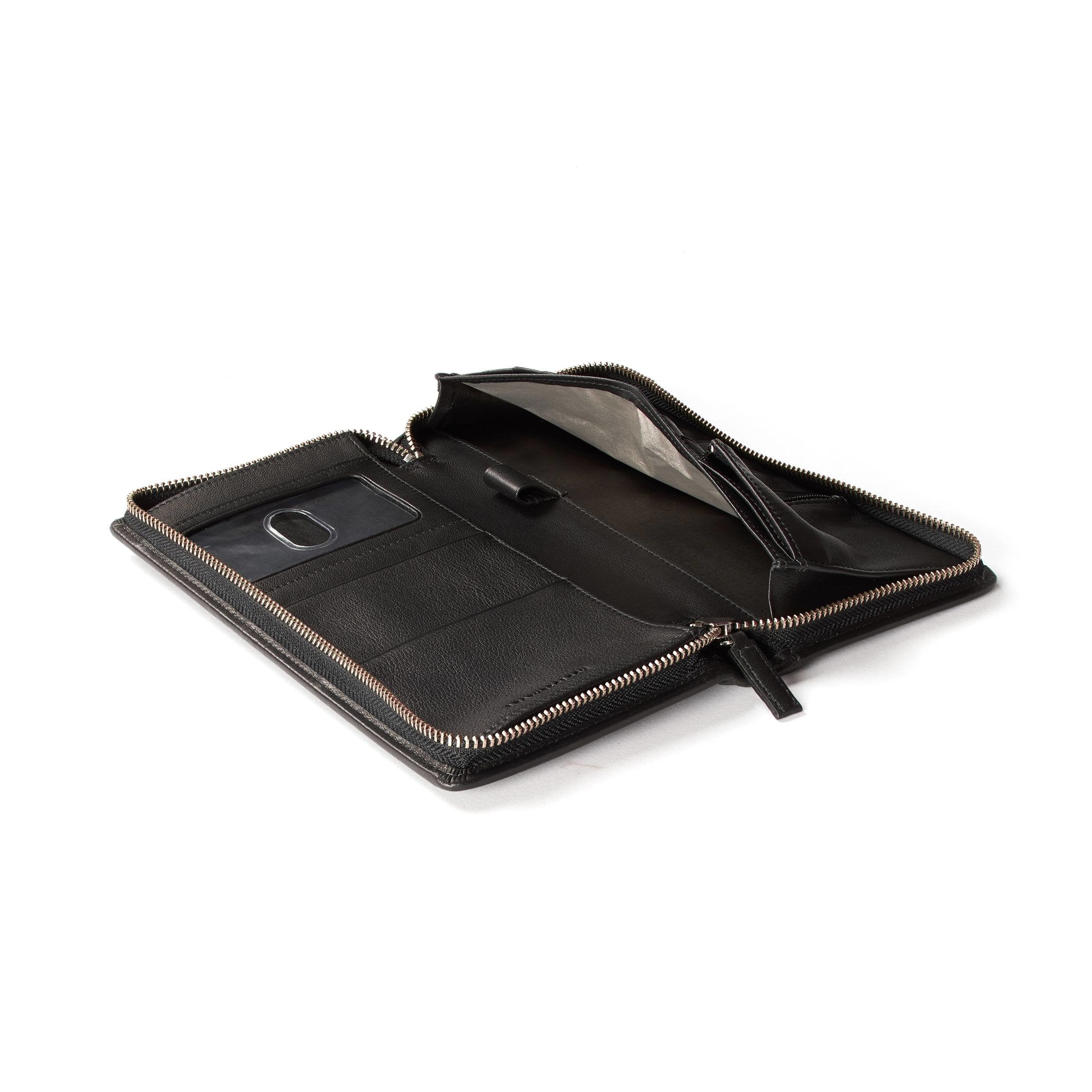 Leatherology RFID Black Onyx Travel Zip Organizer Wallet, Passport Holder, RFID Available, Full Grain Leather