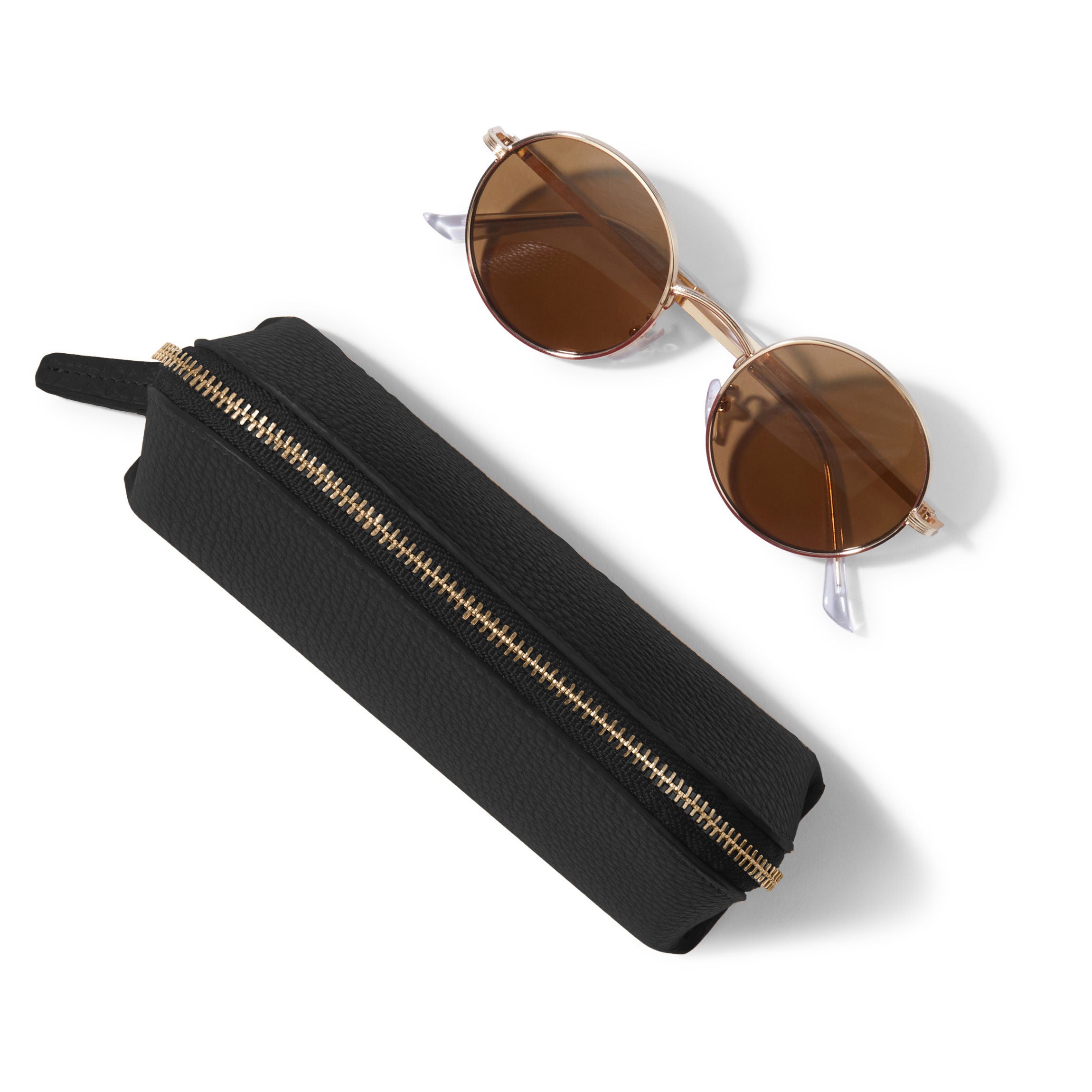 Genuine Leather Zipper Eyeglass Pouch Sunglasses Case Soft Pebble Grain Zip Sunglass Case | Full grain leather, protective eyewear  main image 4