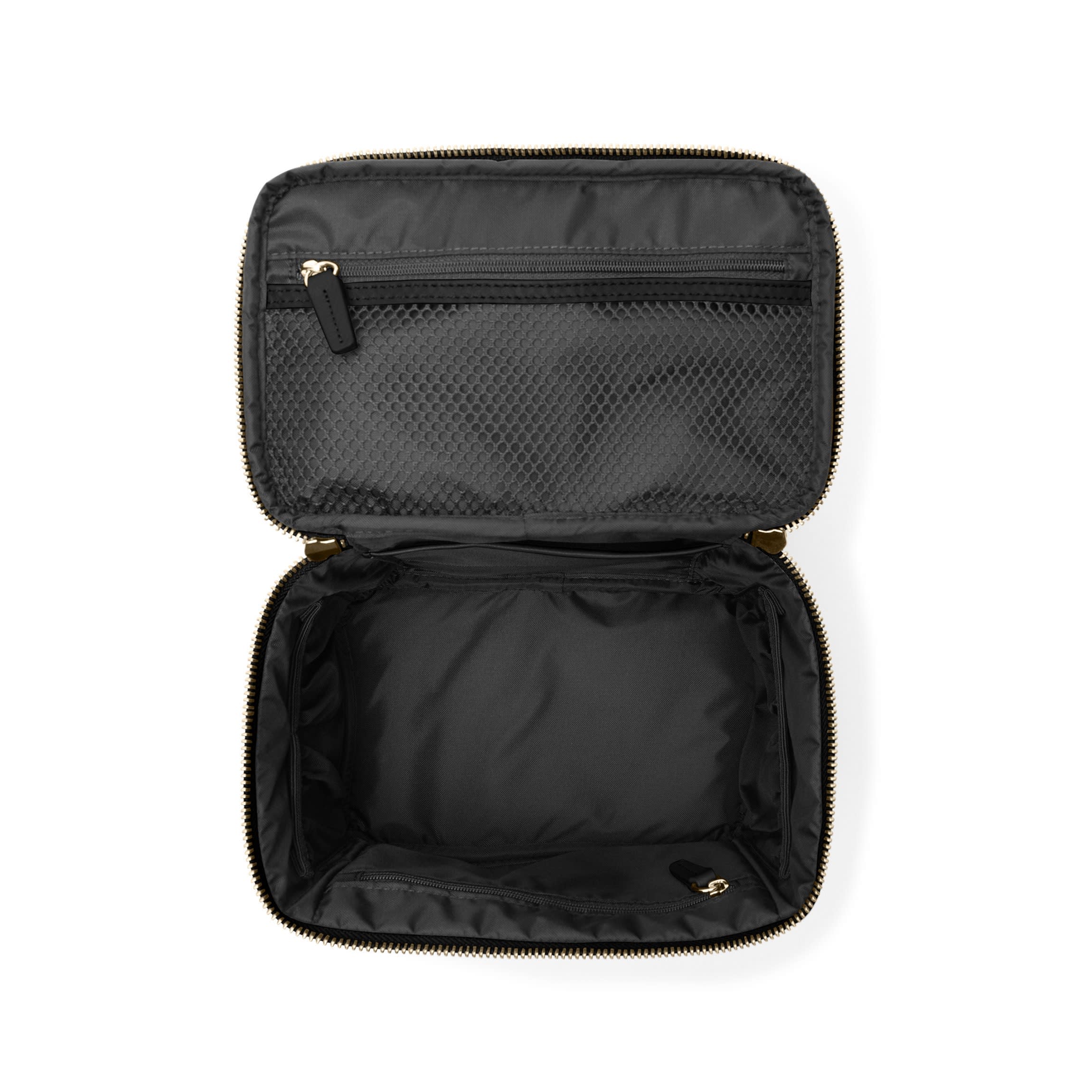 Leather Small Train Case - Fit Travel-Sized Makeup, Toiletries, Water-Resistant Lining - Black Onyx
