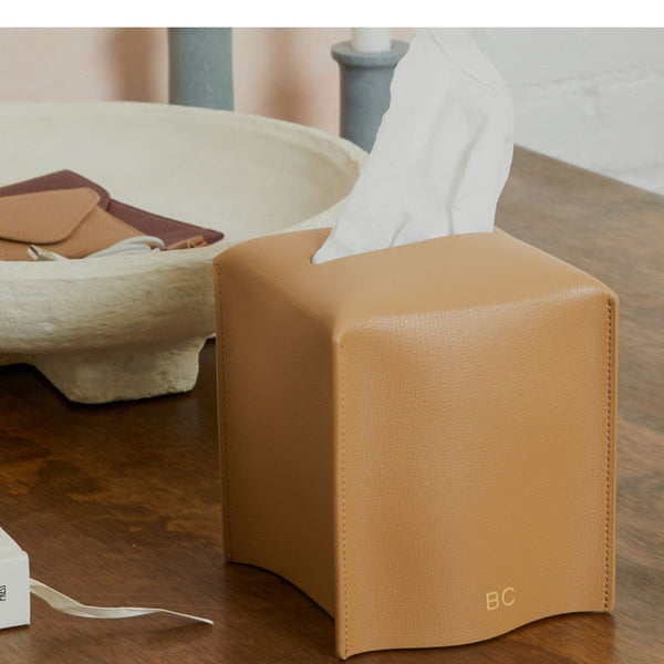 Modern Upright Tissue Box Holder | Full Grain Leather, Sleek Home