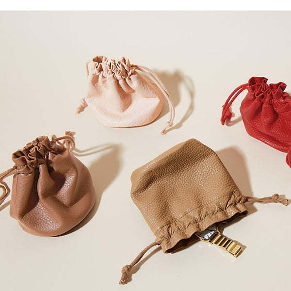Round Drawstring Pouch | Full grain leather, compact storage